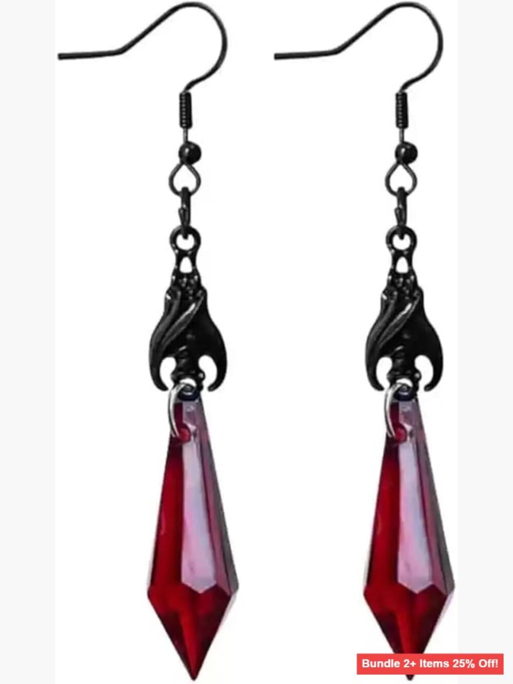 Gothic Bat Dangle Earrings Punk Rock Crystal Gems Halloween Jewelry